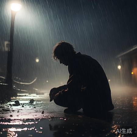 暴雨中孤影独坐，演员倾情开演，观众泪目！