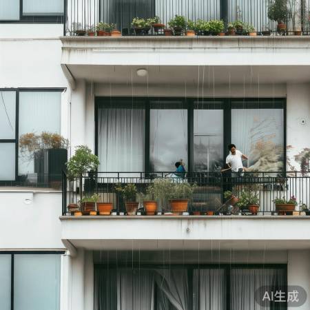 高层住户检查窗玻璃，收好阳台物