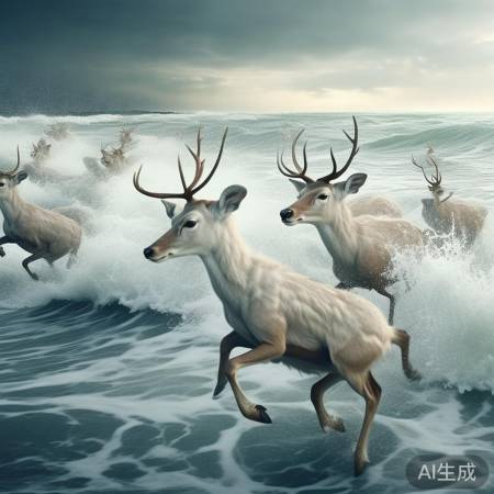 台风巨浪中台湾梅花鹿勇敢游泳瞬间