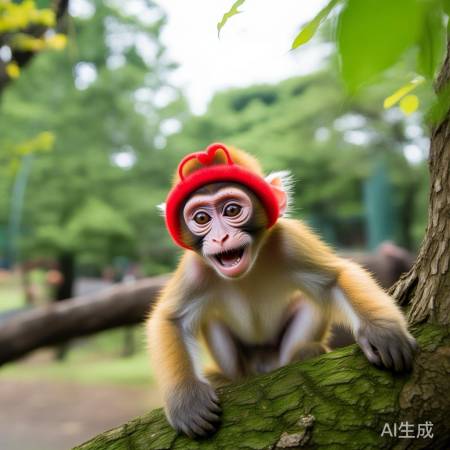 动物戴心饰，游客欢笑声