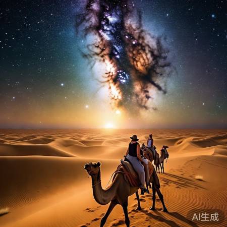新疆沙漠骆驼日落星空