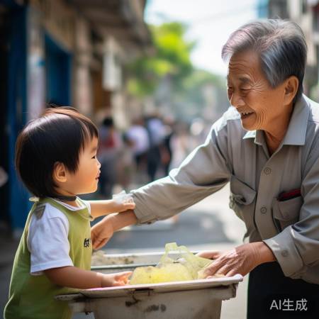 小朋友帮环卫工，暖心之举。