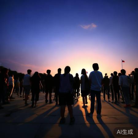 凌晨升旗现场，大学生集体熬夜见证盛况
