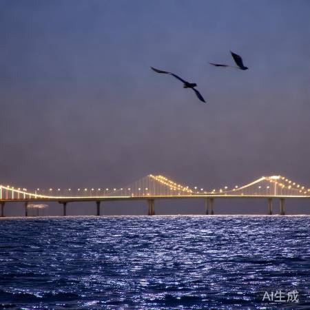 星海湾大桥美景：一灯一鸥列队迎客
