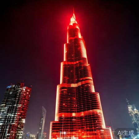 哈利法塔点亮中国红