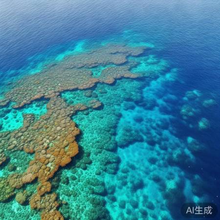 航拍南海，碧波荡漾，珊瑚斑斓