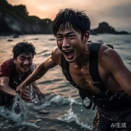 小李拉小王上岸，俩人热心肠。