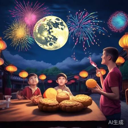 中秋月饼圆，国庆烟花升