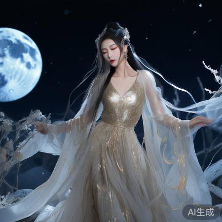 迪丽热巴嫦娥造型惊艳，宛如神女下凡降临
