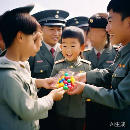 武警叔叔笑迎童心糖果