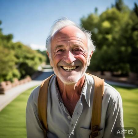 景区笑得开心的活力老人