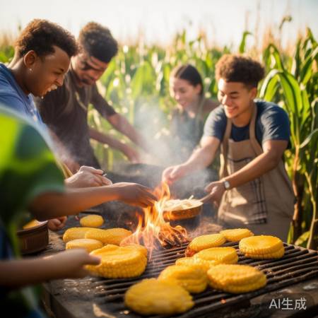 大学生玉米地里烤饼