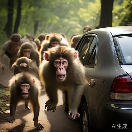 野猴砸车门惊男子