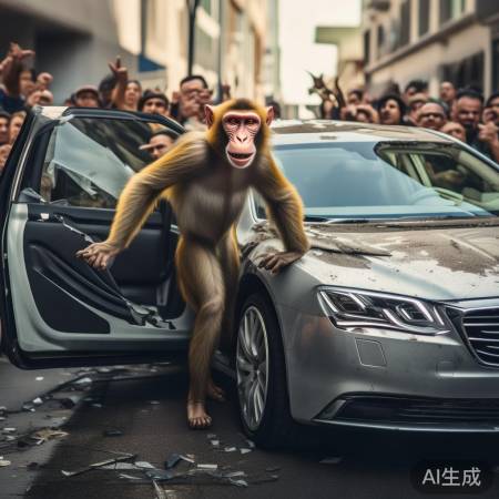 猴子砸豪车，男子冷静应对