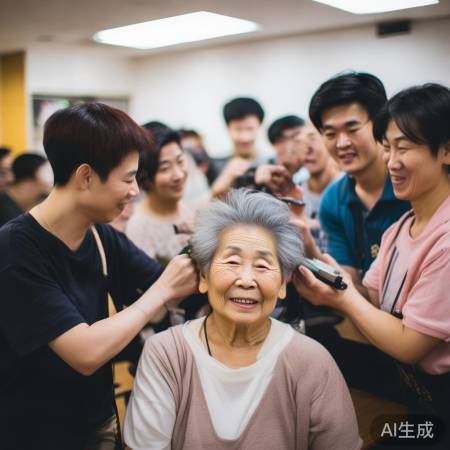 为老人打造王嘉尔同款发型