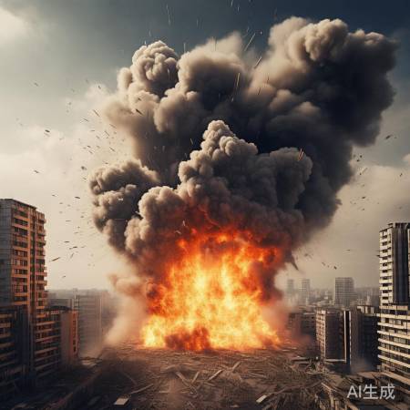 爆炸震撼,浓烟笼罩