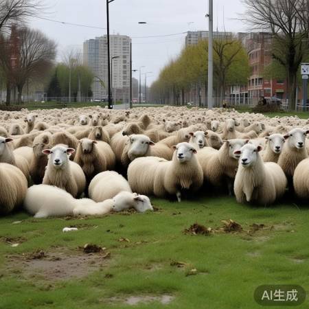 羊群啃绿草地，绿化带成受害者