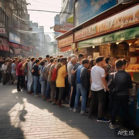 排队尝美味煎饼，人潮如马拉松