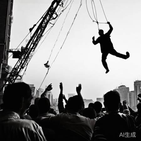 观众惊叫,盗贼空中成焦点