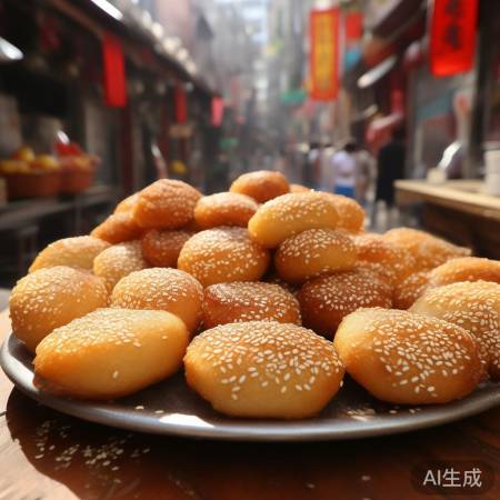 金黄芝麻烧饼,形状寓意丰富