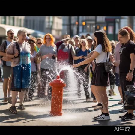 女子街头开消防栓洗衣乐坏众人
