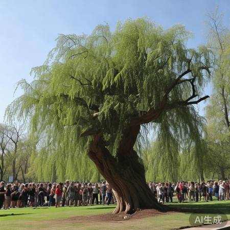 古柳倾倒惊游客