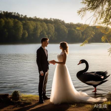 黑天鹅惊扰浪漫婚纱照
