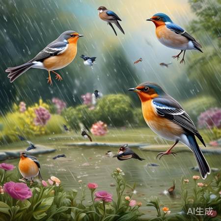 雨天鸟儿乐翻天