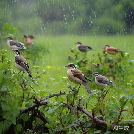 雨中寻食鸟啄虫