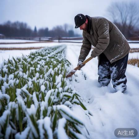 大雪困扰农民,清雪保麦苗