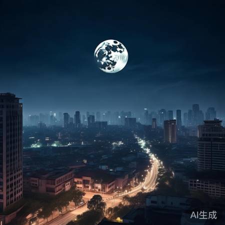 月亮夜空下的宁静城市