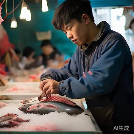 佛山鱼档少年刮鱼鳞唱歌