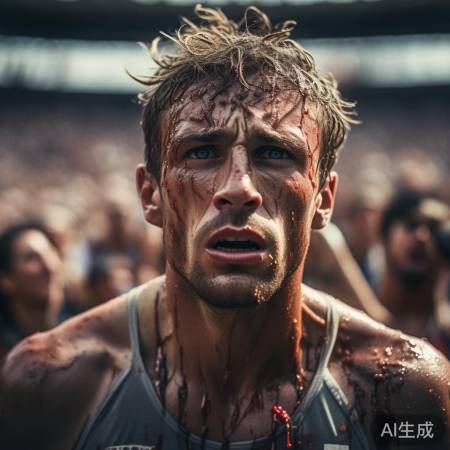 受伤运动员眼神坚定如战士