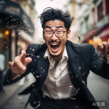 任达华眼镜飞出，自然淡定笑对。