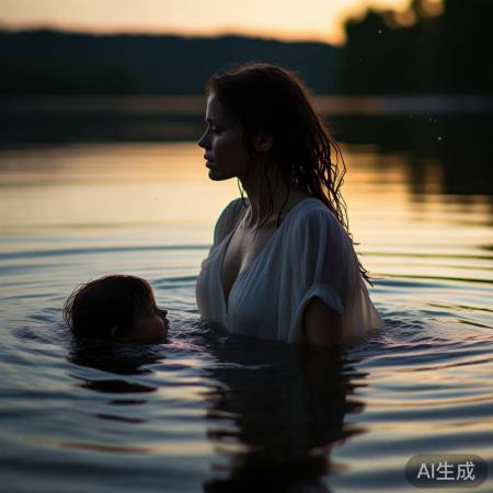 勇敢母亲水中救子
