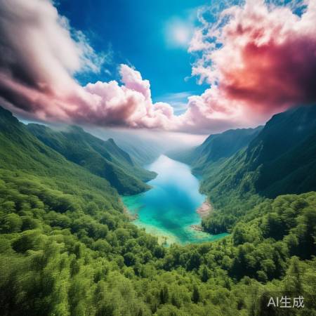 长白山仙境，七彩祥云映碧湖