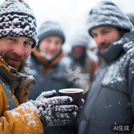 户外工作者，寒风中坚守