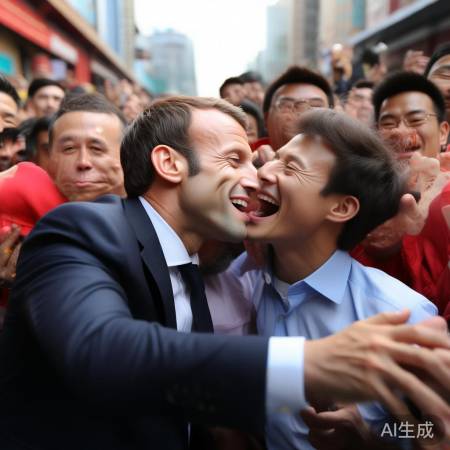 马克龙访华飞吻瞬间