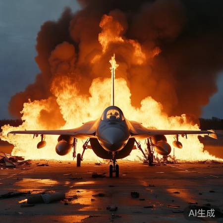 F16训练坠毁,火光冲天