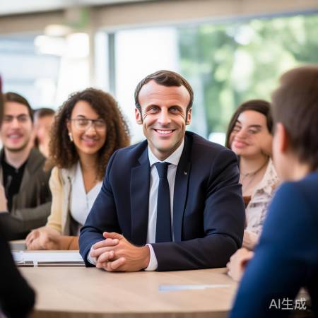 马克龙校园笑意融融