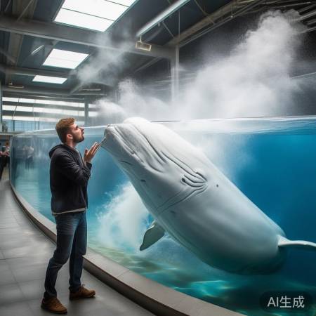 男子海洋馆内抽烟，白鲸喷水意外浇灭火情