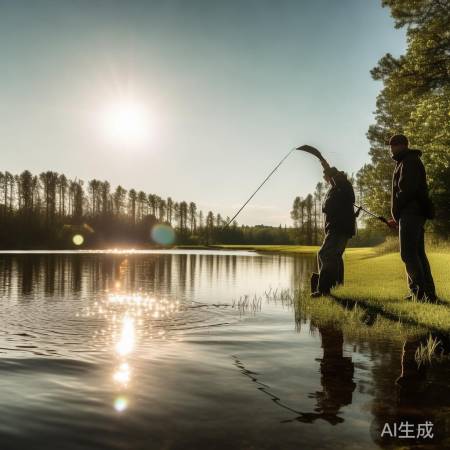 钓鱼爱好者湖边垂钓