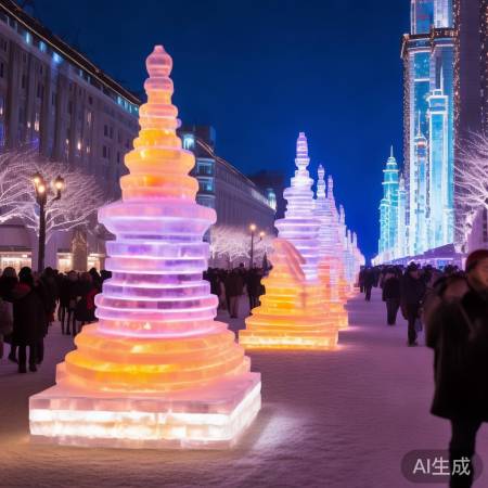 哈尔滨冰雕景点璀璨夜景