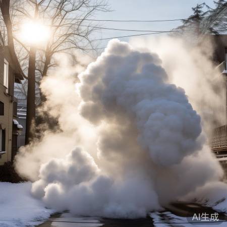 供暖管道破裂，蒸汽如白龙腾空