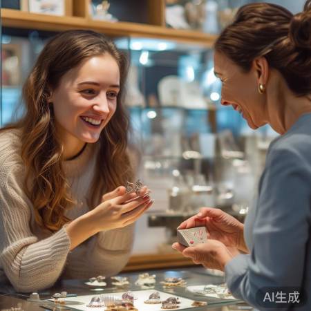 小丽喜获耳环，店家谦逊。