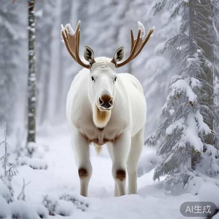 白色驼鹿，罕见国宝