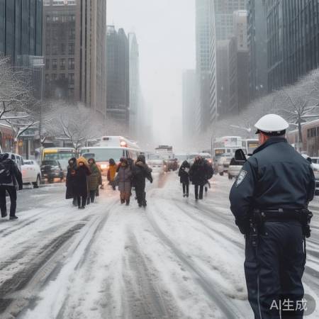 雪景美，交警手机拍