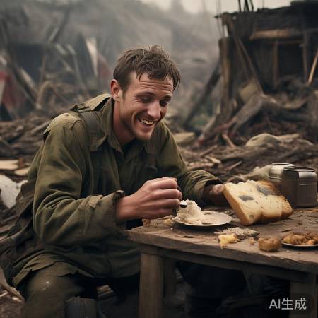 “战火中吃饭的士兵”