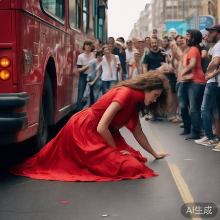 红衣女子拦公交磕头爬行引发热议