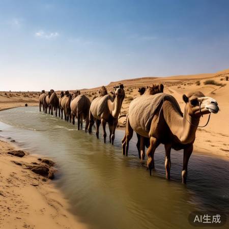 骆驼队塔里木河歇脚